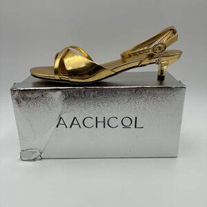 Aachcol Gold Slingback Kitten Heel Sandals Womens 9